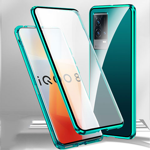 Coque Rebord Bumper Luxe Aluminum Metal Miroir 360 Degres Housse Etui Aimant M01 pour Vivo iQOO 8 Pro 5G Vert