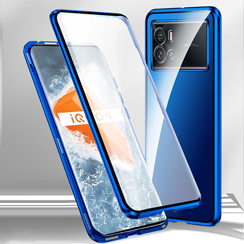 Coque Rebord Bumper Luxe Aluminum Metal Miroir 360 Degres Housse Etui Aimant M01 pour Vivo iQOO 9 5G Bleu