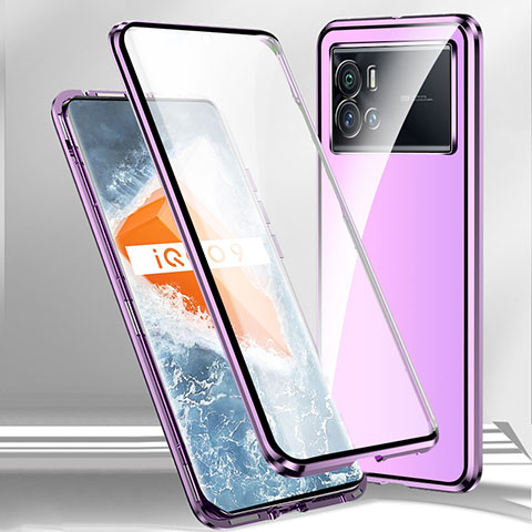 Coque Rebord Bumper Luxe Aluminum Metal Miroir 360 Degres Housse Etui Aimant M01 pour Vivo iQOO 9 5G Violet