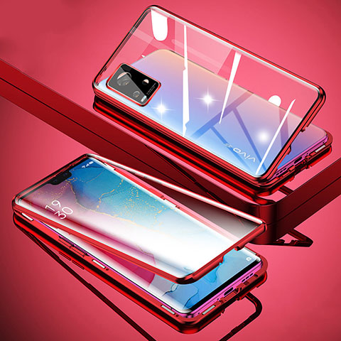 Coque Rebord Bumper Luxe Aluminum Metal Miroir 360 Degres Housse Etui Aimant M01 pour Vivo V20 Pro 5G Rouge