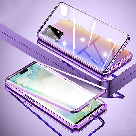 Coque Rebord Bumper Luxe Aluminum Metal Miroir 360 Degres Housse Etui Aimant M01 pour Vivo V20 Pro 5G Violet