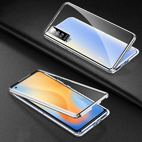 Coque Rebord Bumper Luxe Aluminum Metal Miroir 360 Degres Housse Etui Aimant M01 pour Vivo X50 5G Argent