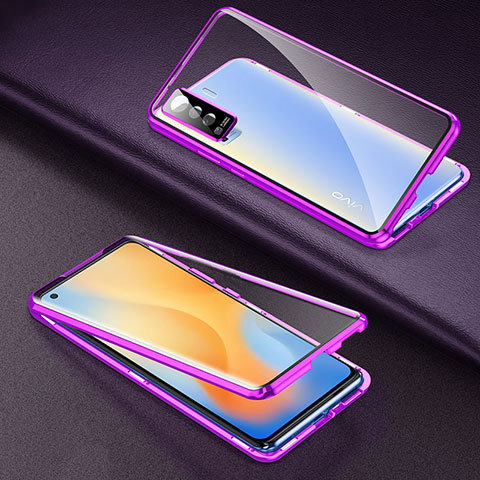 Coque Rebord Bumper Luxe Aluminum Metal Miroir 360 Degres Housse Etui Aimant M01 pour Vivo X50 5G Violet