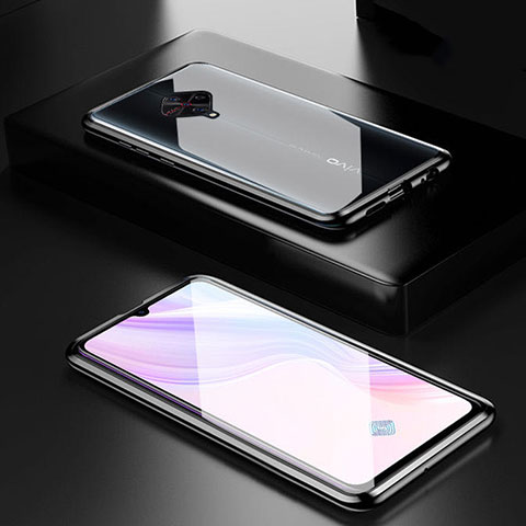 Coque Rebord Bumper Luxe Aluminum Metal Miroir 360 Degres Housse Etui Aimant M01 pour Vivo X50 Lite Noir