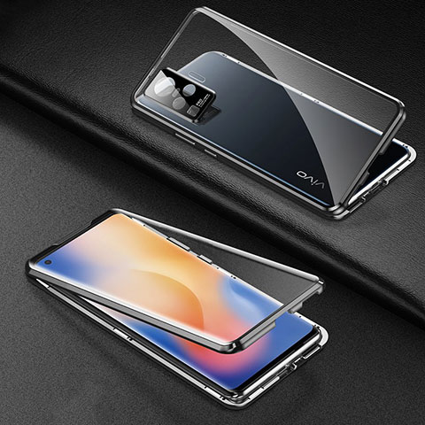 Coque Rebord Bumper Luxe Aluminum Metal Miroir 360 Degres Housse Etui Aimant M01 pour Vivo X50 Pro 5G Noir