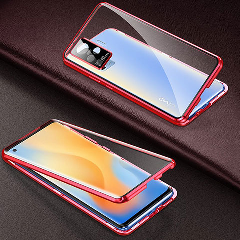 Coque Rebord Bumper Luxe Aluminum Metal Miroir 360 Degres Housse Etui Aimant M01 pour Vivo X50 Pro 5G Rouge