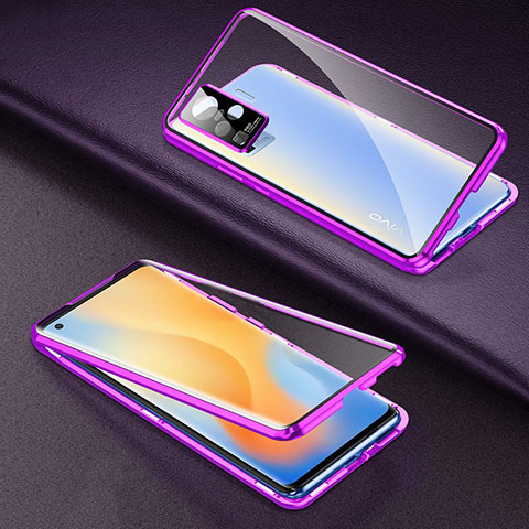 Coque Rebord Bumper Luxe Aluminum Metal Miroir 360 Degres Housse Etui Aimant M01 pour Vivo X51 5G Violet