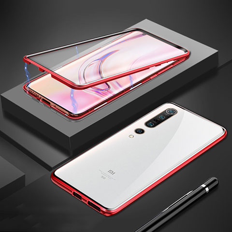 Coque Rebord Bumper Luxe Aluminum Metal Miroir 360 Degres Housse Etui Aimant M01 pour Xiaomi Mi 10 Pro Rouge