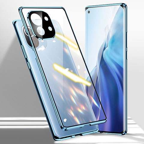 Coque Rebord Bumper Luxe Aluminum Metal Miroir 360 Degres Housse Etui Aimant M01 pour Xiaomi Mi 11 Lite 4G Bleu