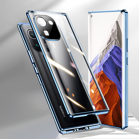 Coque Rebord Bumper Luxe Aluminum Metal Miroir 360 Degres Housse Etui Aimant M01 pour Xiaomi Mi 11 Pro 5G Bleu