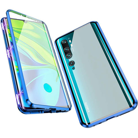 Coque Rebord Bumper Luxe Aluminum Metal Miroir 360 Degres Housse Etui Aimant M01 pour Xiaomi Mi Note 10 Pro Bleu