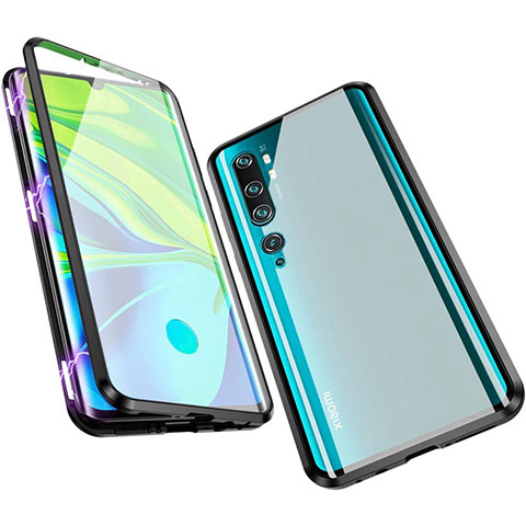 Coque Rebord Bumper Luxe Aluminum Metal Miroir 360 Degres Housse Etui Aimant M01 pour Xiaomi Mi Note 10 Pro Noir