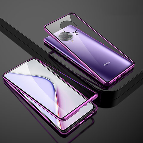 Coque Rebord Bumper Luxe Aluminum Metal Miroir 360 Degres Housse Etui Aimant M01 pour Xiaomi Poco F2 Pro Violet