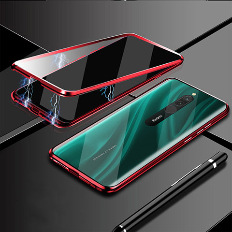 Coque Rebord Bumper Luxe Aluminum Metal Miroir 360 Degres Housse Etui Aimant M01 pour Xiaomi Redmi 8 Rouge