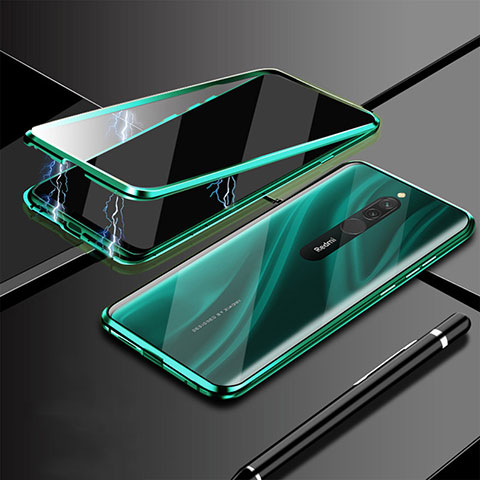 Coque Rebord Bumper Luxe Aluminum Metal Miroir 360 Degres Housse Etui Aimant M01 pour Xiaomi Redmi 8 Vert