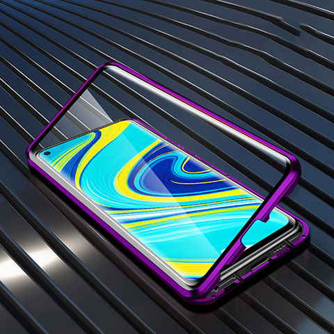 Coque Rebord Bumper Luxe Aluminum Metal Miroir 360 Degres Housse Etui Aimant M01 pour Xiaomi Redmi Note 9 Violet