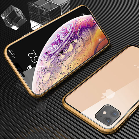 Coque Rebord Bumper Luxe Aluminum Metal Miroir 360 Degres Housse Etui Aimant M02 pour Apple iPhone 11 Or