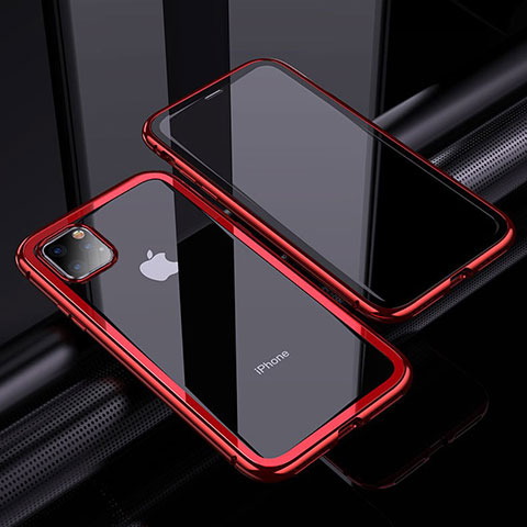 Coque Rebord Bumper Luxe Aluminum Metal Miroir 360 Degres Housse Etui Aimant M02 pour Apple iPhone 11 Pro Rouge