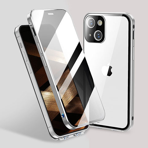 Coque Rebord Bumper Luxe Aluminum Metal Miroir 360 Degres Housse Etui Aimant M02 pour Apple iPhone 15 Argent