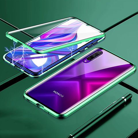 Coque Rebord Bumper Luxe Aluminum Metal Miroir 360 Degres Housse Etui Aimant M02 pour Huawei Honor 9X Pro Vert