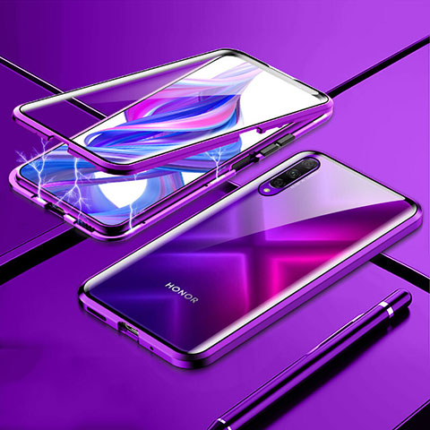 Coque Rebord Bumper Luxe Aluminum Metal Miroir 360 Degres Housse Etui Aimant M02 pour Huawei Honor 9X Pro Violet