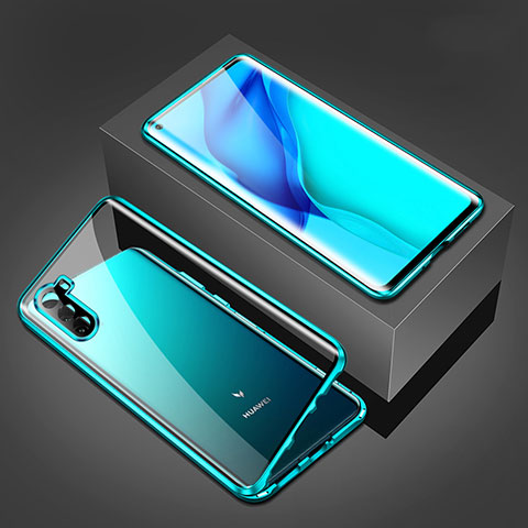 Coque Rebord Bumper Luxe Aluminum Metal Miroir 360 Degres Housse Etui Aimant M02 pour Huawei Mate 40 Lite 5G Cyan