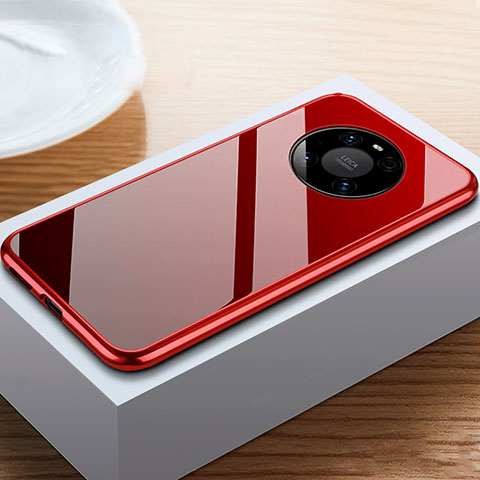 Coque Rebord Bumper Luxe Aluminum Metal Miroir 360 Degres Housse Etui Aimant M02 pour Huawei Mate 40 Pro Rouge et Noir