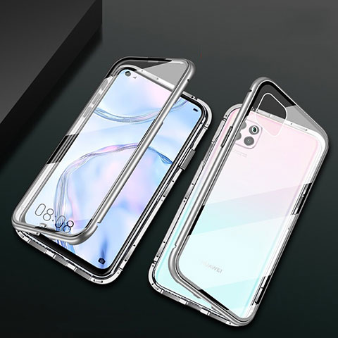 Coque Rebord Bumper Luxe Aluminum Metal Miroir 360 Degres Housse Etui Aimant M02 pour Huawei Nova 6 SE Argent