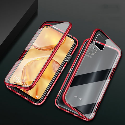 Coque Rebord Bumper Luxe Aluminum Metal Miroir 360 Degres Housse Etui Aimant M02 pour Huawei Nova 6 SE Rouge