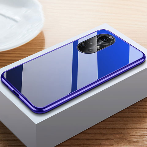 Coque Rebord Bumper Luxe Aluminum Metal Miroir 360 Degres Housse Etui Aimant M02 pour Huawei Nova 8 Pro 5G Bleu