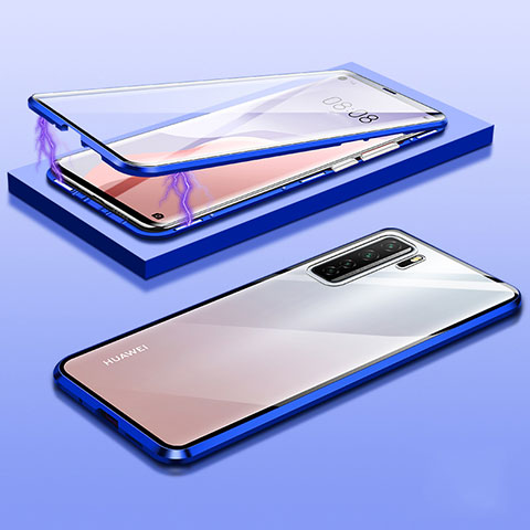 Coque Rebord Bumper Luxe Aluminum Metal Miroir 360 Degres Housse Etui Aimant M02 pour Huawei P40 Lite 5G Bleu