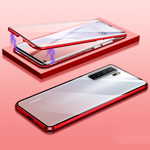 Coque Rebord Bumper Luxe Aluminum Metal Miroir 360 Degres Housse Etui Aimant M02 pour Huawei P40 Lite 5G Rouge