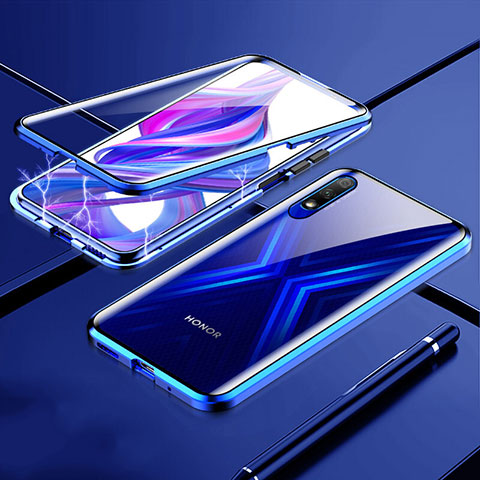 Coque Rebord Bumper Luxe Aluminum Metal Miroir 360 Degres Housse Etui Aimant M02 pour Huawei Y9s Bleu