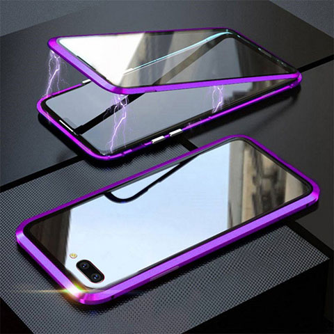 Coque Rebord Bumper Luxe Aluminum Metal Miroir 360 Degres Housse Etui Aimant M02 pour Oppo A12e Violet