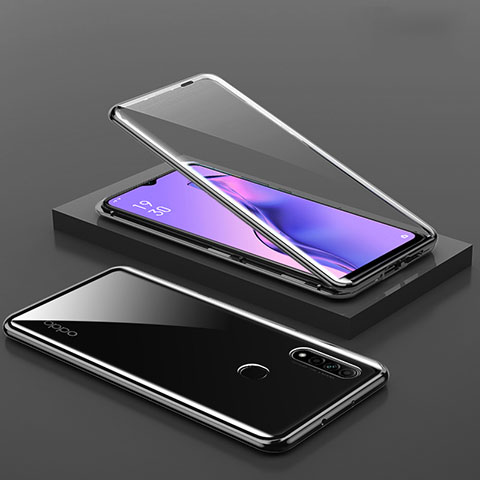 Coque Rebord Bumper Luxe Aluminum Metal Miroir 360 Degres Housse Etui Aimant M02 pour Oppo A31 Noir