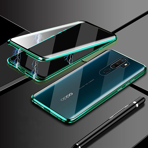 Coque Rebord Bumper Luxe Aluminum Metal Miroir 360 Degres Housse Etui Aimant M02 pour Oppo A9 (2020) Vert