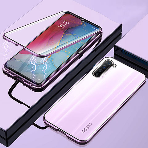 Coque Rebord Bumper Luxe Aluminum Metal Miroir 360 Degres Housse Etui Aimant M02 pour Oppo F15 Violet