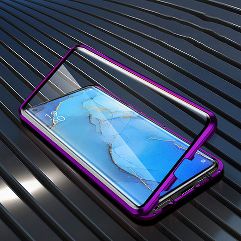 Coque Rebord Bumper Luxe Aluminum Metal Miroir 360 Degres Housse Etui Aimant M02 pour Oppo Find X2 Neo Violet