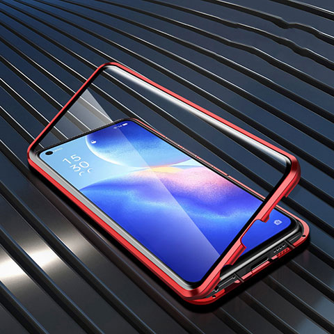 Coque Rebord Bumper Luxe Aluminum Metal Miroir 360 Degres Housse Etui Aimant M02 pour Oppo Find X3 Lite 5G Rouge