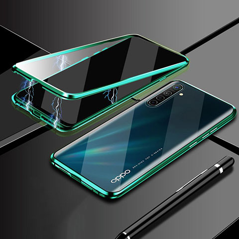 Coque Rebord Bumper Luxe Aluminum Metal Miroir 360 Degres Housse Etui Aimant M02 pour Oppo K5 Vert