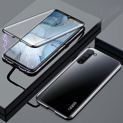 Coque Rebord Bumper Luxe Aluminum Metal Miroir 360 Degres Housse Etui Aimant M02 pour Oppo K7 5G Noir