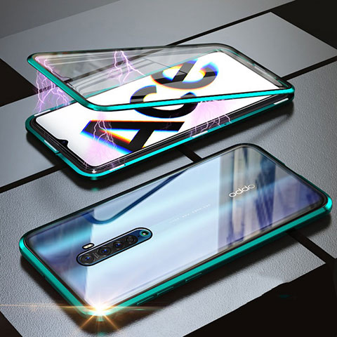 Coque Rebord Bumper Luxe Aluminum Metal Miroir 360 Degres Housse Etui Aimant M02 pour Oppo Reno Ace Vert