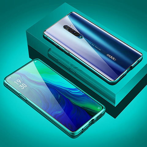 Coque Rebord Bumper Luxe Aluminum Metal Miroir 360 Degres Housse Etui Aimant M02 pour Oppo Reno2 Cyan