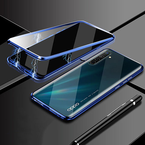 Coque Rebord Bumper Luxe Aluminum Metal Miroir 360 Degres Housse Etui Aimant M02 pour Realme X2 Bleu