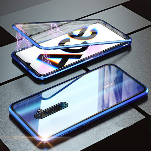 Coque Rebord Bumper Luxe Aluminum Metal Miroir 360 Degres Housse Etui Aimant M02 pour Realme X2 Pro Bleu