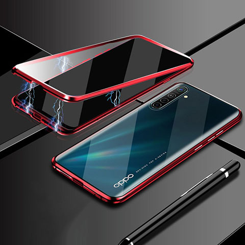 Coque Rebord Bumper Luxe Aluminum Metal Miroir 360 Degres Housse Etui Aimant M02 pour Realme XT Rouge