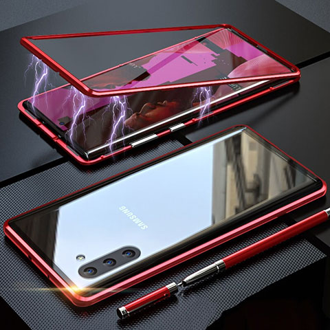 Coque Rebord Bumper Luxe Aluminum Metal Miroir 360 Degres Housse Etui Aimant M02 pour Samsung Galaxy Note 10 5G Rouge