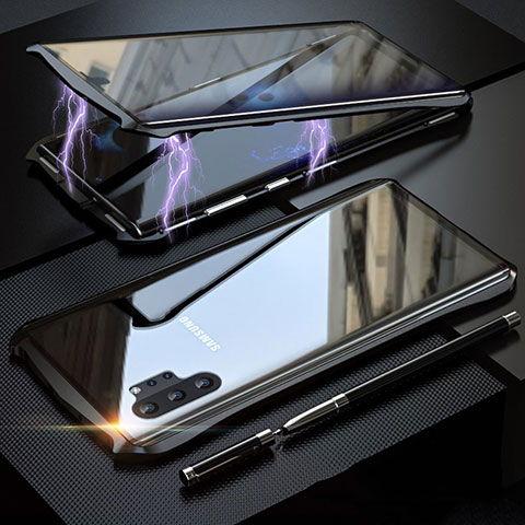 Coque Rebord Bumper Luxe Aluminum Metal Miroir 360 Degres Housse Etui Aimant M02 pour Samsung Galaxy Note 10 Plus 5G Noir