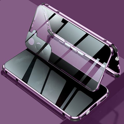 Coque Rebord Bumper Luxe Aluminum Metal Miroir 360 Degres Housse Etui Aimant M02 pour Samsung Galaxy S24 Plus 5G Violet