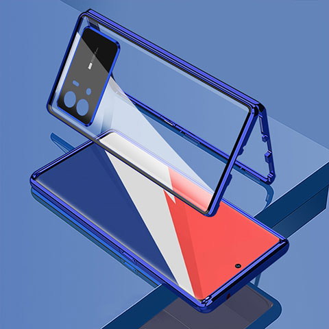 Coque Rebord Bumper Luxe Aluminum Metal Miroir 360 Degres Housse Etui Aimant M02 pour Vivo iQOO 9 Pro 5G Bleu